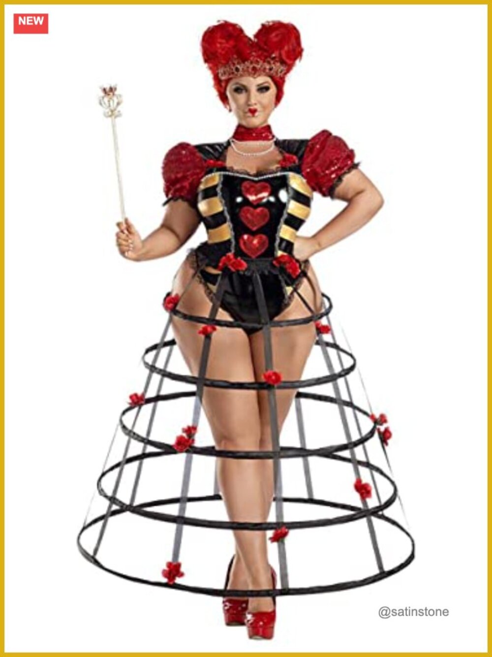 Plus Size Caged Heart Queen Costume Teddy with Cage Skirt Adult Halloween